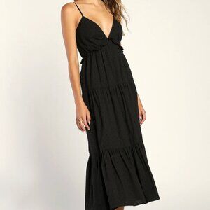 Lulus | Never Looked Cuter Black Swiss Dot Tiered Midi Dress